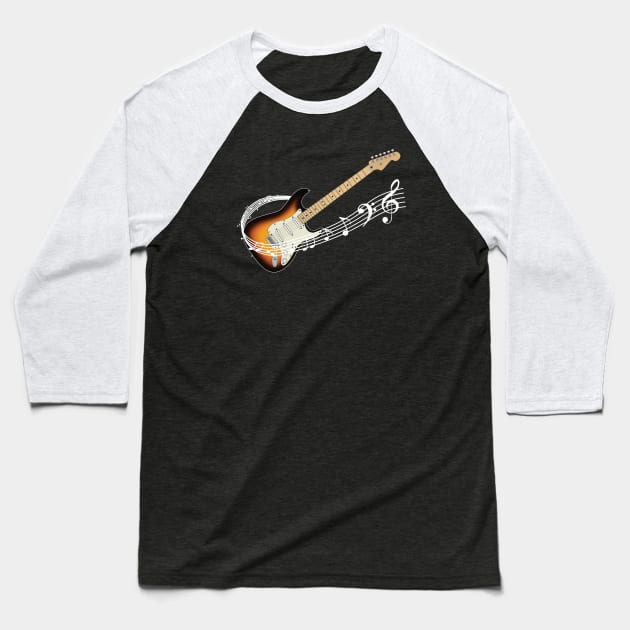 Music Staff Sunburst Electric Guitar Baseball T-Shirt by nightsworthy